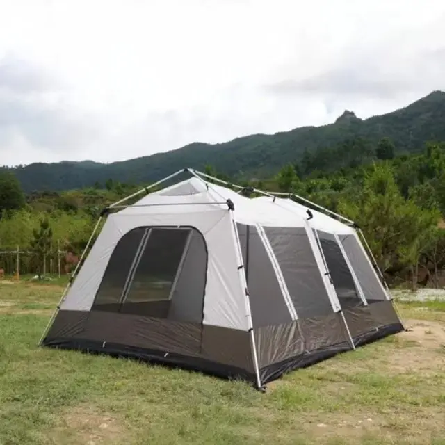 high quality Outdoor Automatic Aluminum Waterproof black coated 2 room 1 Living Room Big Family Camping Tent for 8 10 12 Person