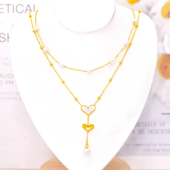 NJC New Arrivals Double Layer 18K Gold Plated Stainless Steel Stars And Moon Pendant Necklace