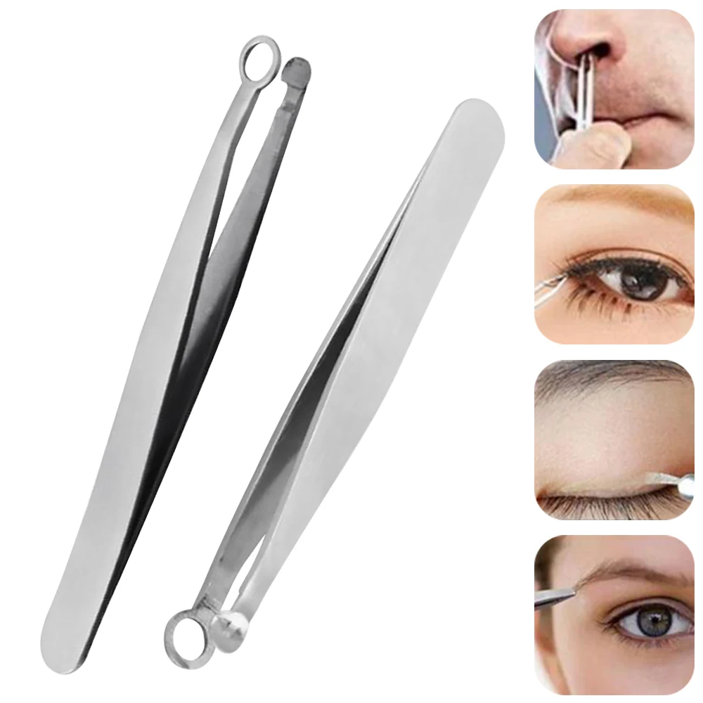 Dropshipping New Round Head Stainless Steel Nose Eyebrow Hair Beard Hair Clip Trimmer Multi-function Eyebrow Tweezers