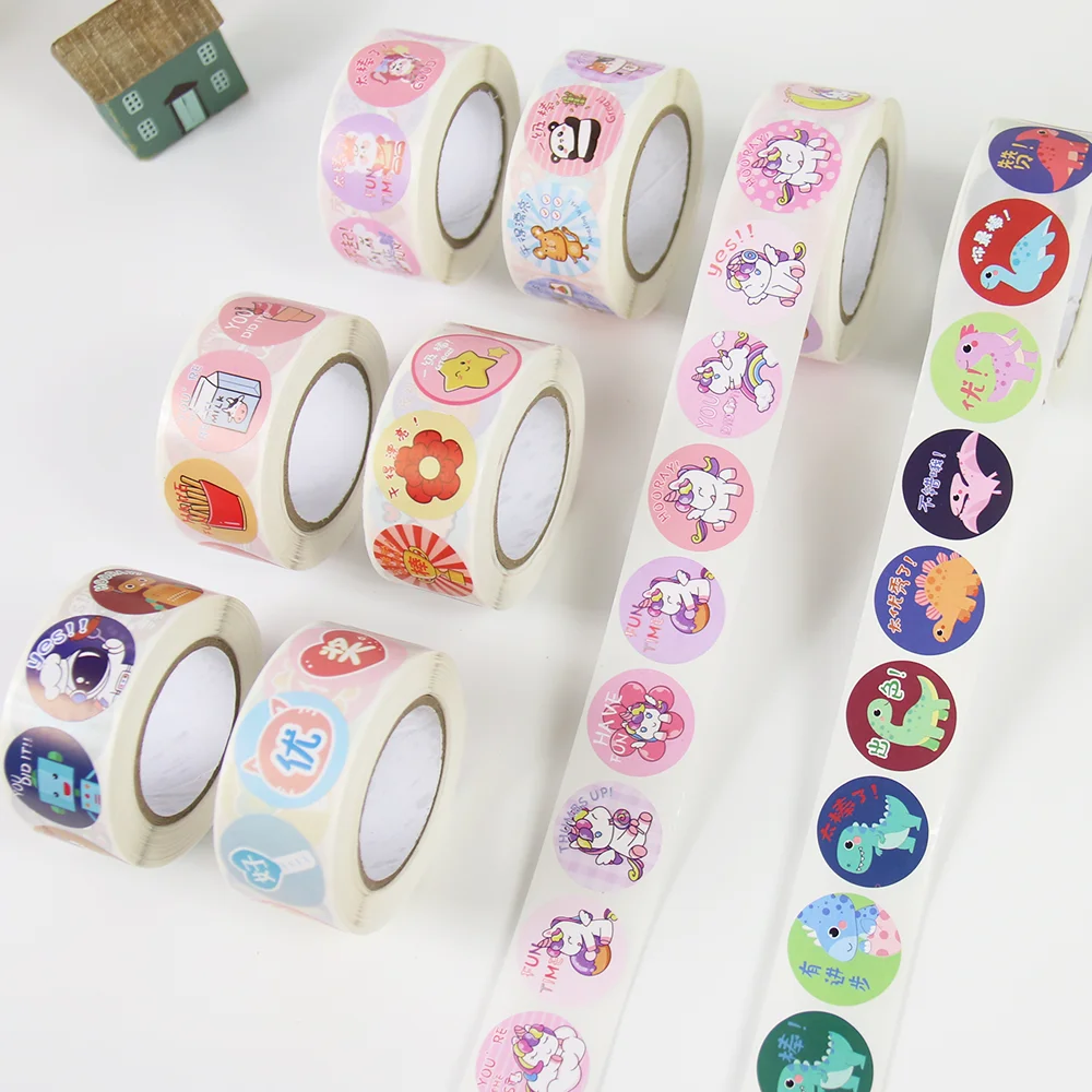 Custom Cartoon Animal Paper Roll Sticker Roll Reward Words Stickers for Teacher Encourage Student Kawaii Sticker for Kids to