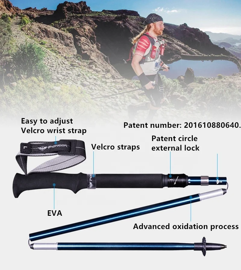 Ultra-light 5 sections 7075 aviation aluminum alloy Folding Collapsible Cane Non-slip Rubber Trekking Pole