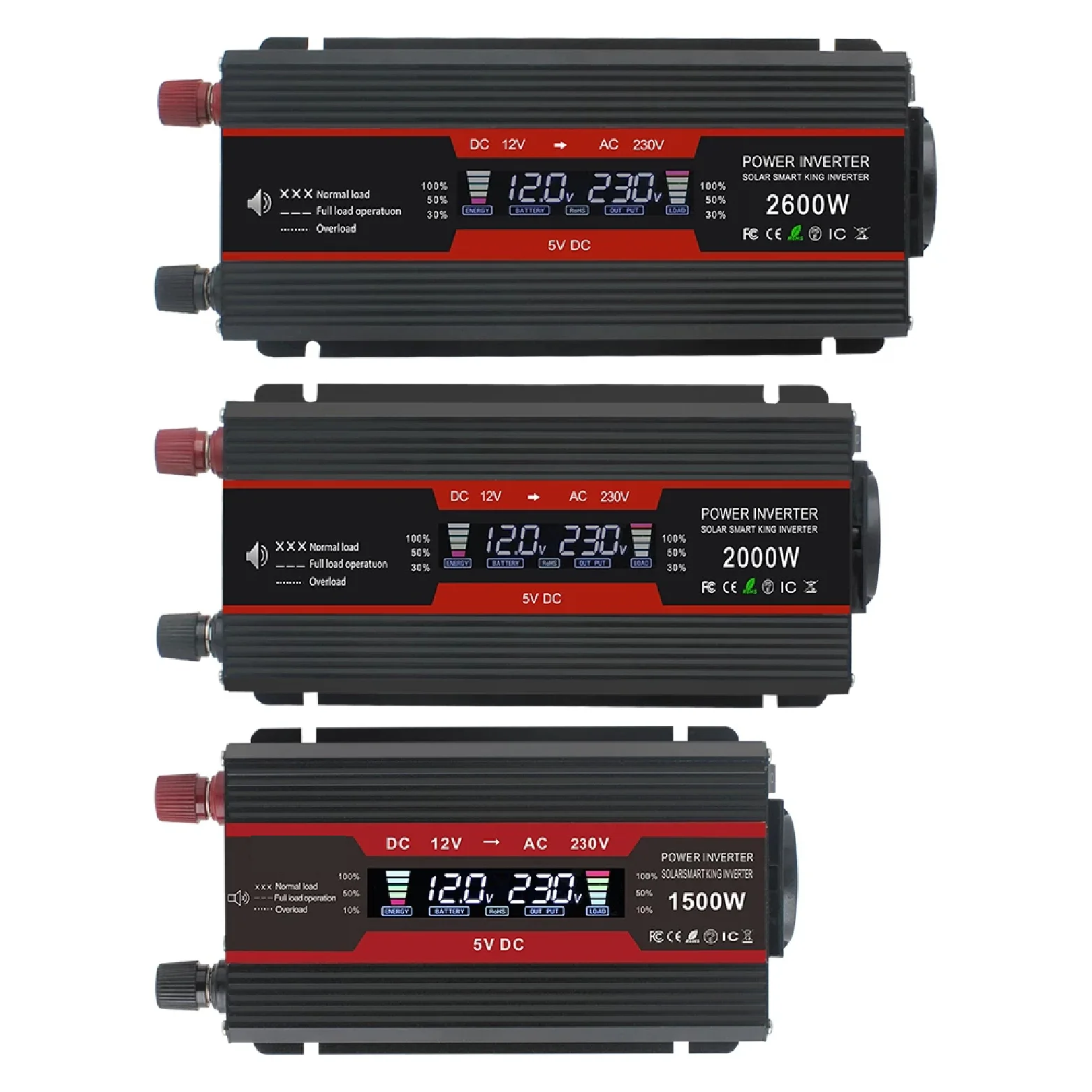 Solar Inverter 1500W/2000W/2600W/3000W Power Inverter Corrected Sine Wave LCD Display DC 12V to AC 220V 2 USB