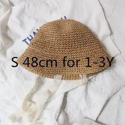 Wholesale Kids Straw Hats with long lace Summer Sun Hats for children 100% handmade sunscreen cap baby girls Brim Bucket hat