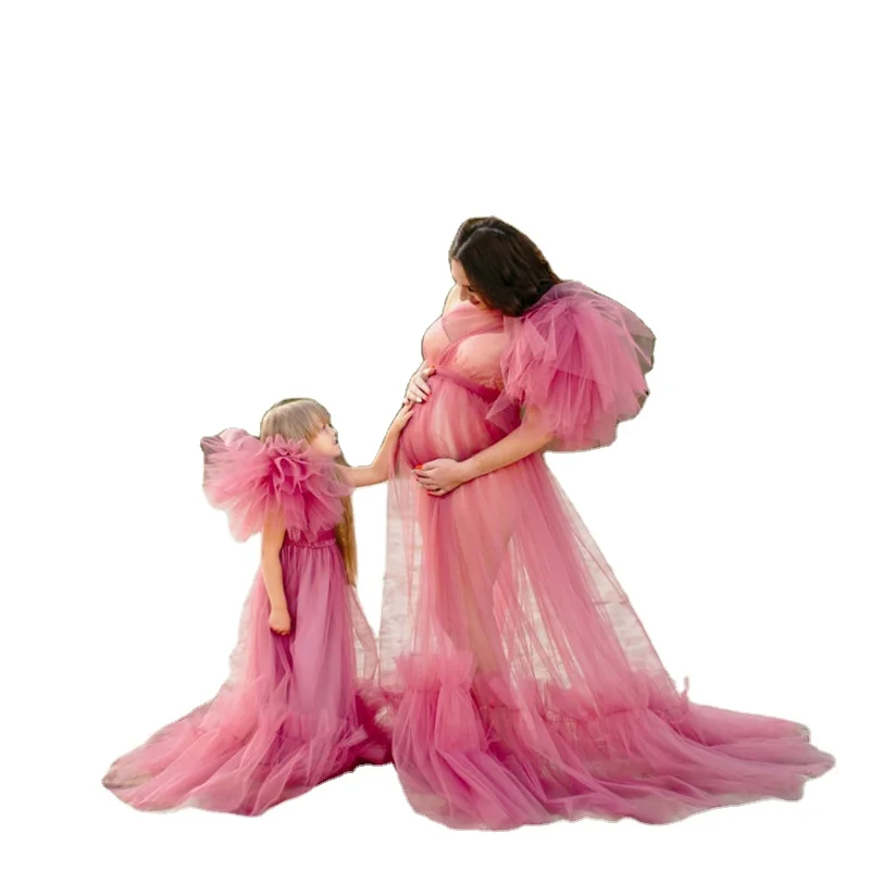 Flowers with single rotator cuff see through the beach A-shaped dress solid color photography dress for Maternity