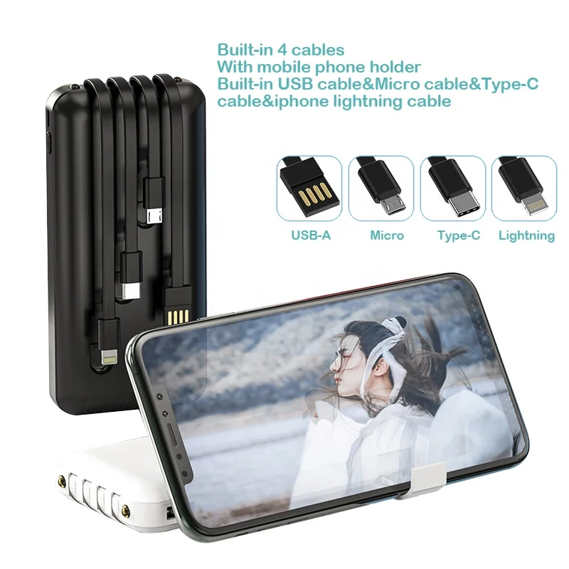 2022 New Products Factory Selling Delicate Li-polymer Battery Pack Slim Light ROHS Smart 10000mAh Power Bank With Four Wires