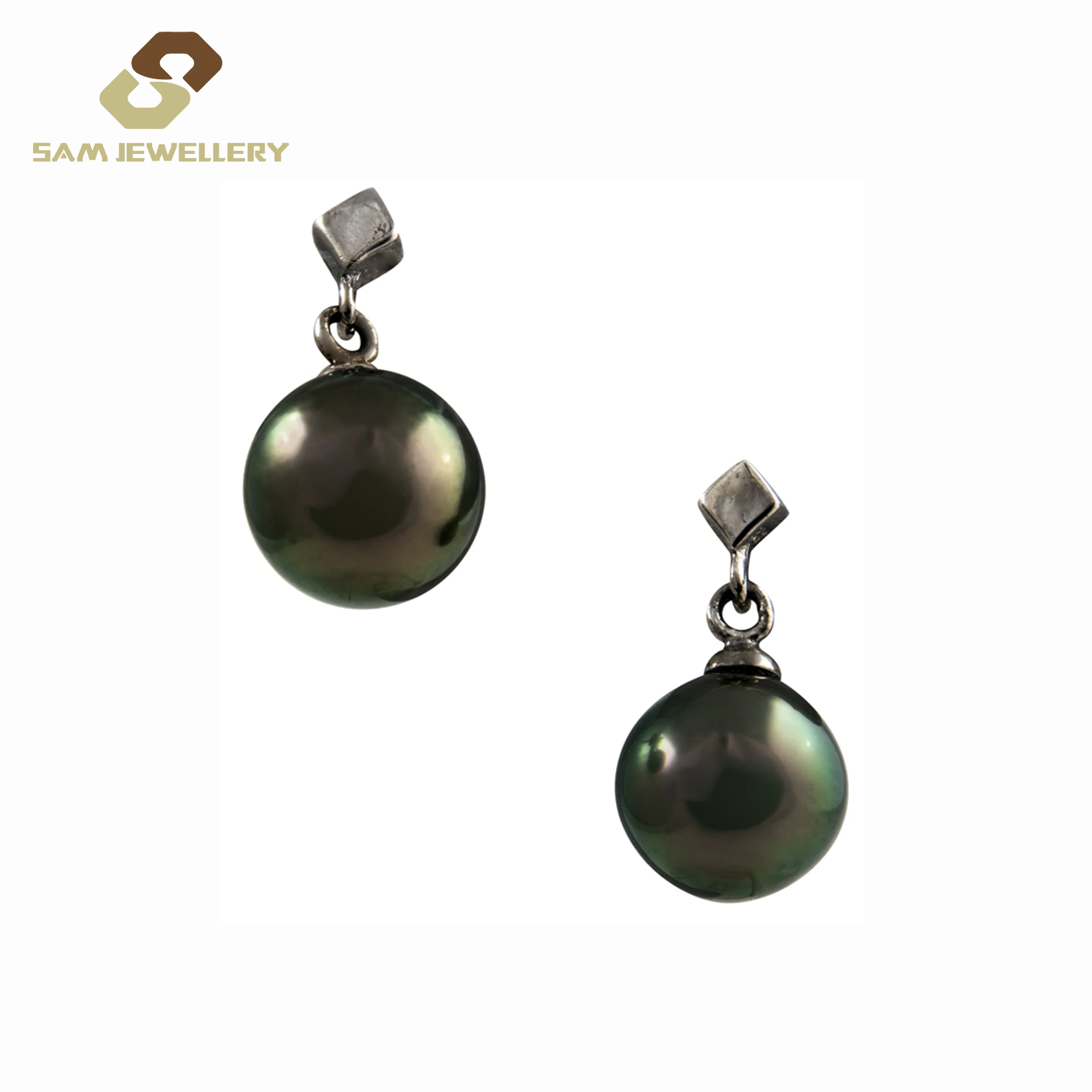 Best Anniversary Gift Pearl Jewelry For Elegant Women Leaf Shape With Dangle Black Shell Pearl Silver Earrings