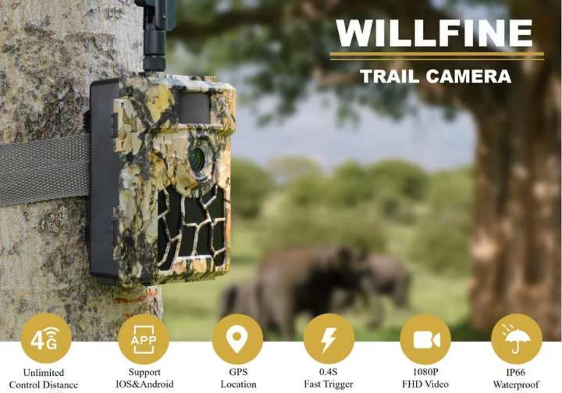 Willfine Sifar 5.8CG 4G 24MP Cellular Wild Game Trail Camera Traps with No Glow LEDs GPS MMS Email SMS APP Control for Hunting