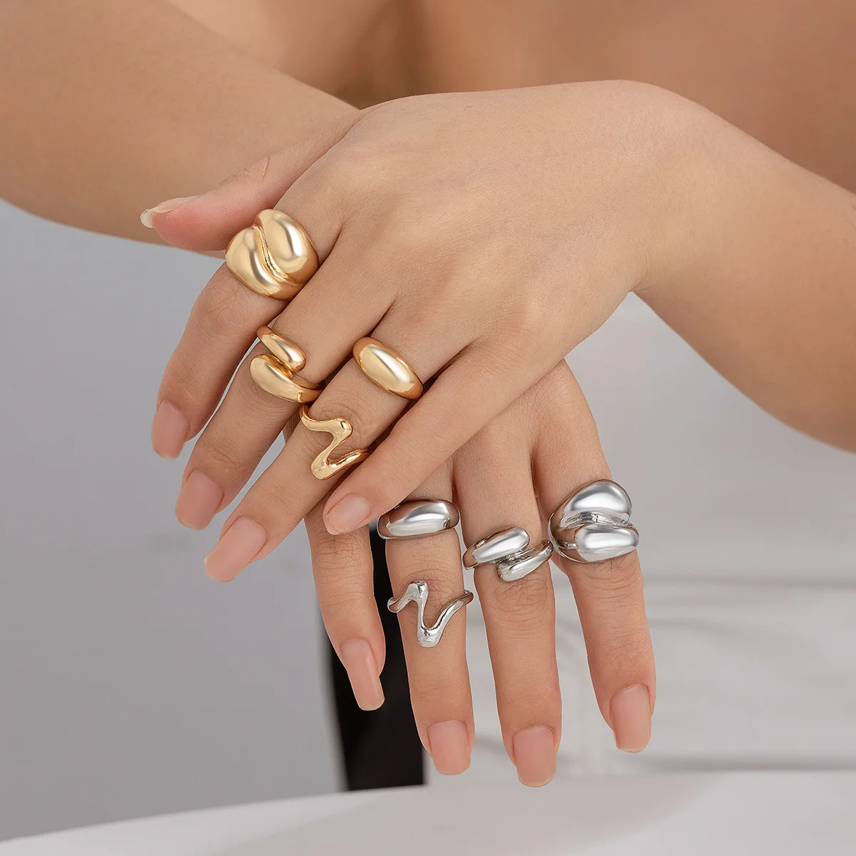 New Arriving 4pcs/Set Stainless Steel Ring Set Gold Plated Geometric Ring Simple Opening Ring Women Fine Jewelry