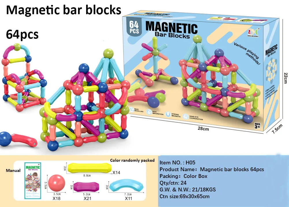 Kids Magnetic Building Block Set Magnetic Sticks and Balls DIY Magnetic Bar Blocks