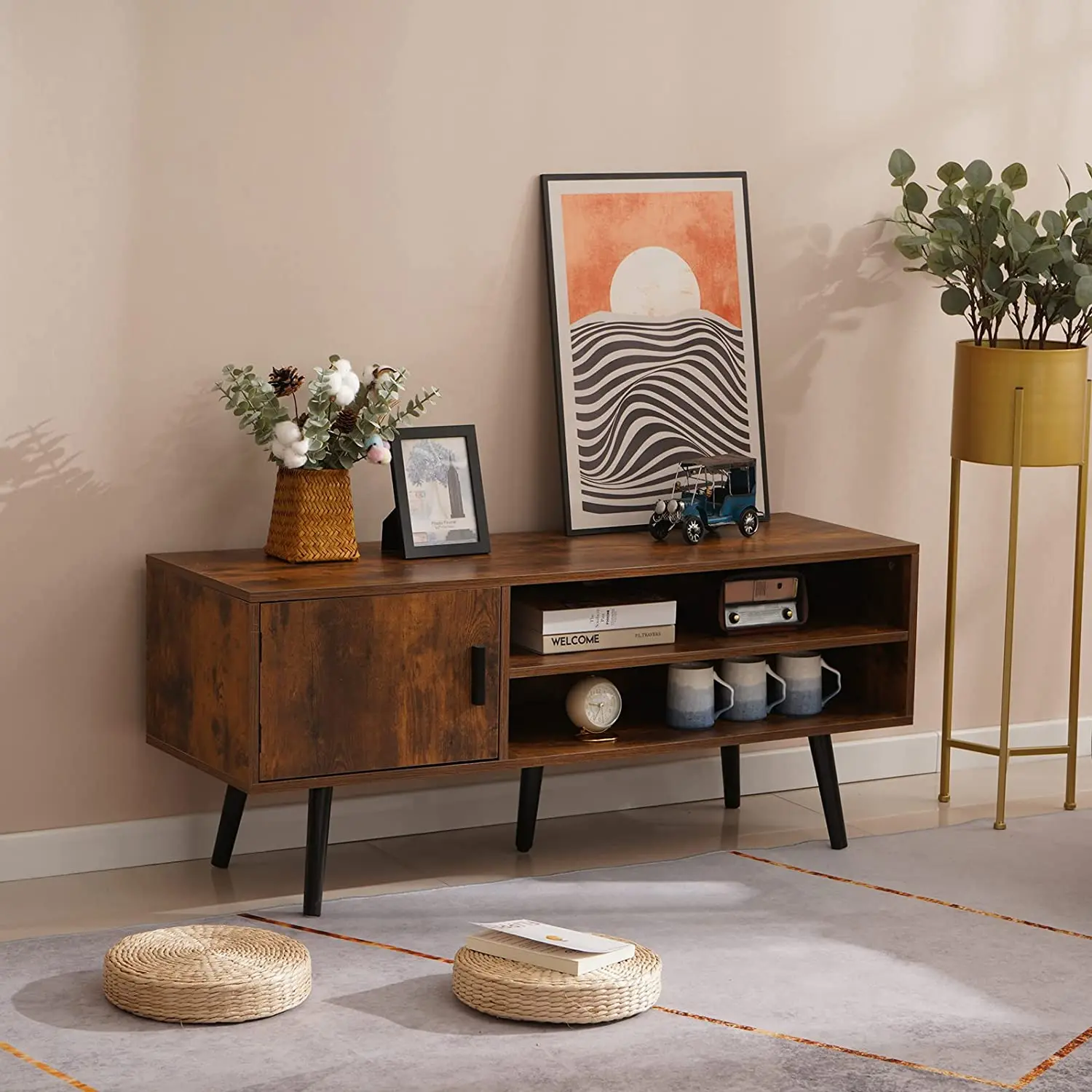 Console Bookcase Storage 2 Tier With Door Suitable For Living Room Office Library TV Cabinet Medieval TV Cabinet