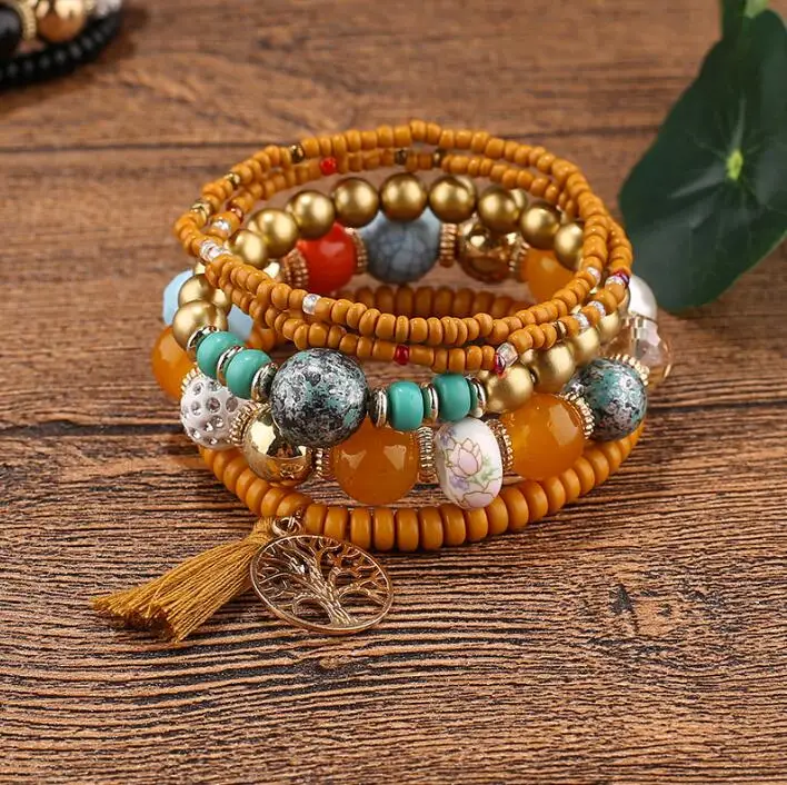 Браслет с бусинами в богемном стиле, подвеска с деревом жизни, популярные дизайнерские украшения в Европе и Америке