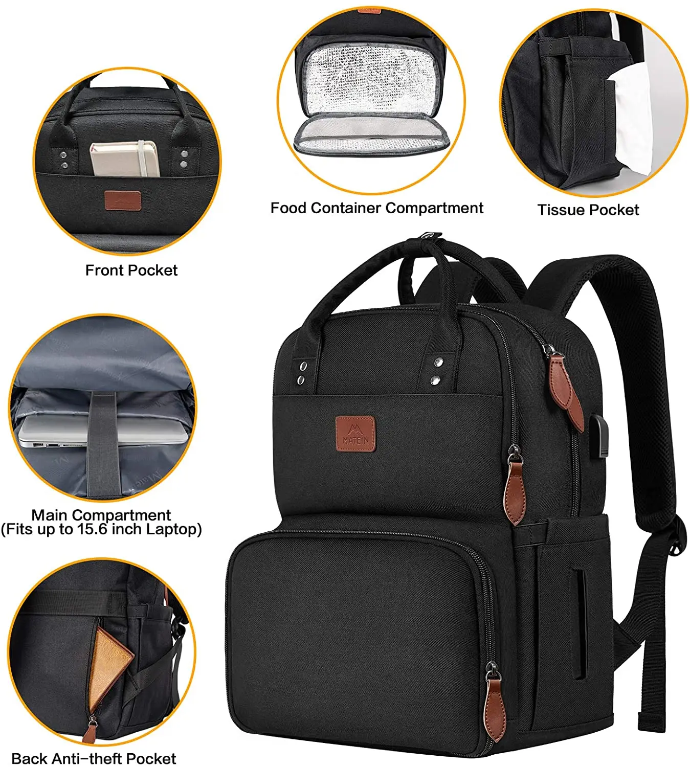 Custom USB Charge Port Business Womens Travel Backpack Insulated Cooler Tote Daypack Laptop Thermal Lunch Pack Bag