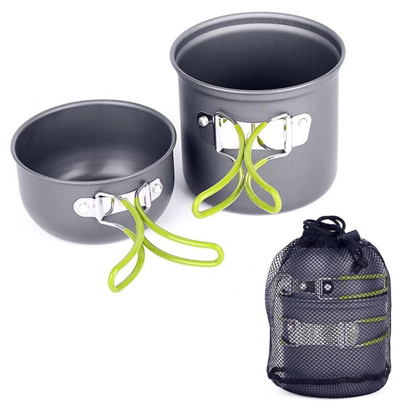 2019 New Outdoor Camping Hiking Tableware Aluminium Alloy Non-Stick Cookware Cooking Picnic Traveling Bowl Pot Pan Set For 1-2