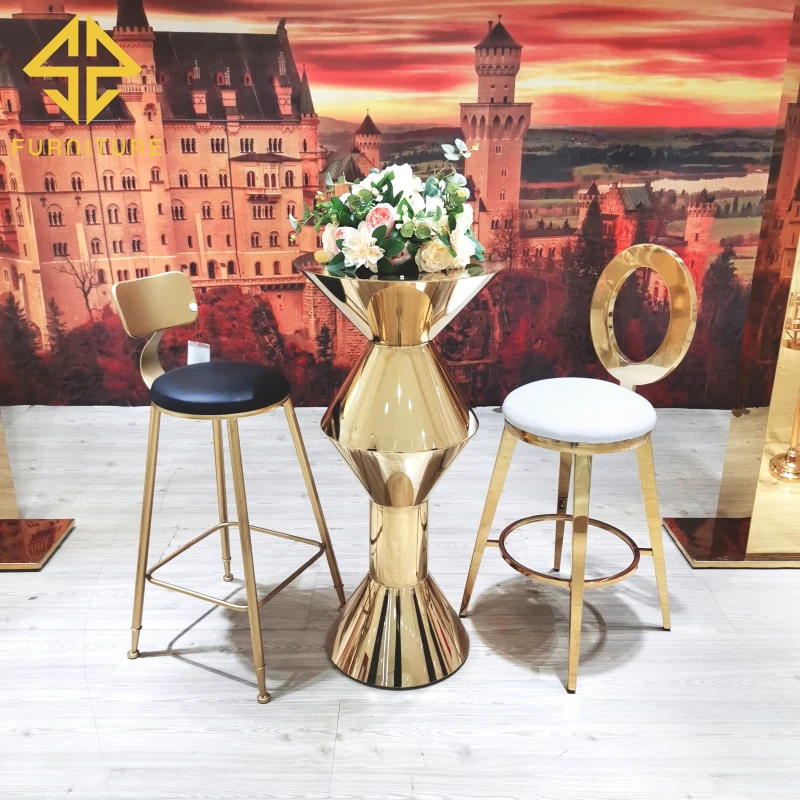 Самые продаваемые романтические роскошные стулья из нержавеющей стали и барные столы для свадеб и банкетов # SW-ST032