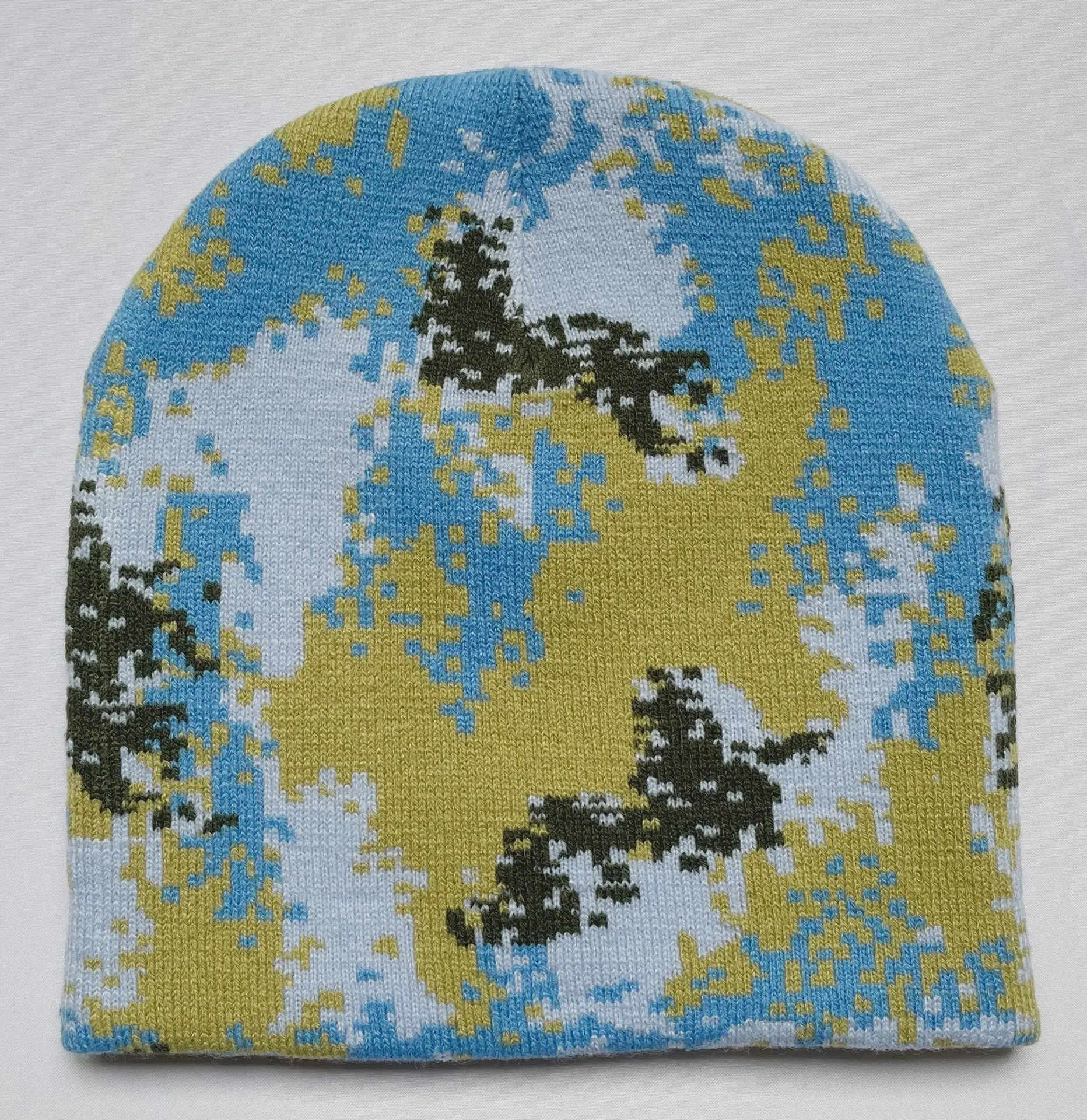 Women Men Winter Hats Camo Print Cuffed Beanie Double Layers Thick Knitted Soft Warm Skull Ski Cap