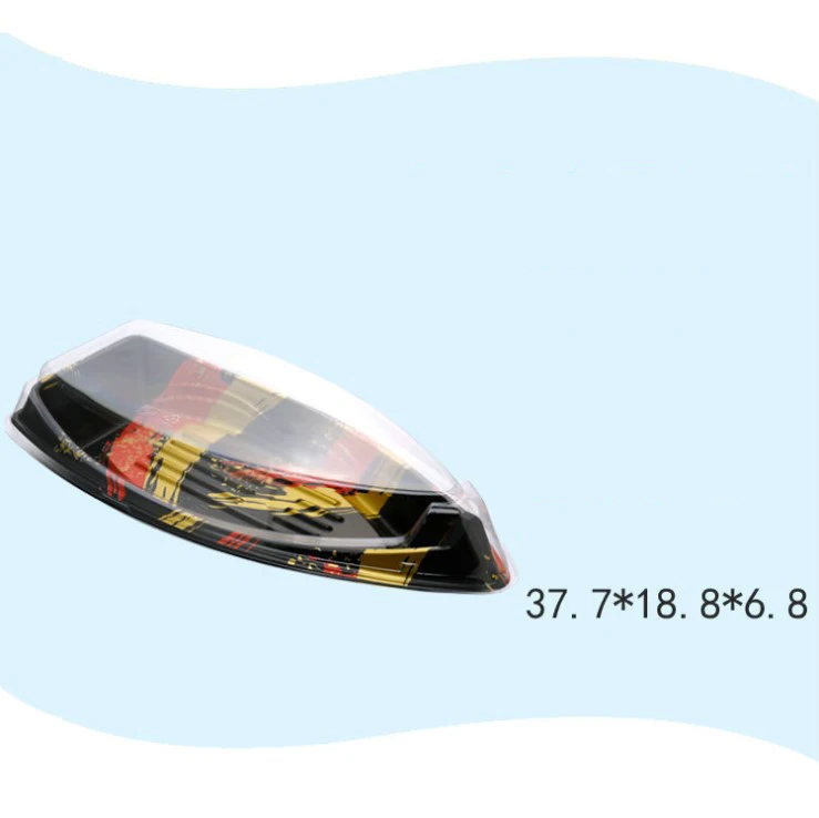 
Disposable Japanese Style Creative, Printing Boat Shaped Sushi Box Transparent Packing Box/ 