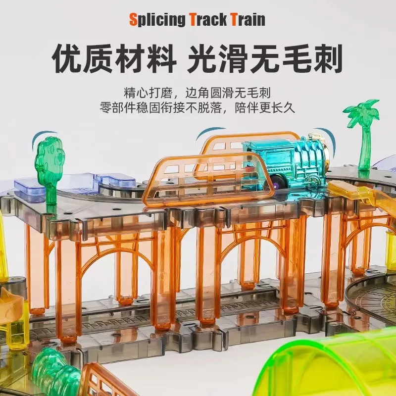 DIY Puzzle Construction Flexible Assembly Electric Slot Car Race Toys Transparent Splicing Track Train for Kids Children Toys
