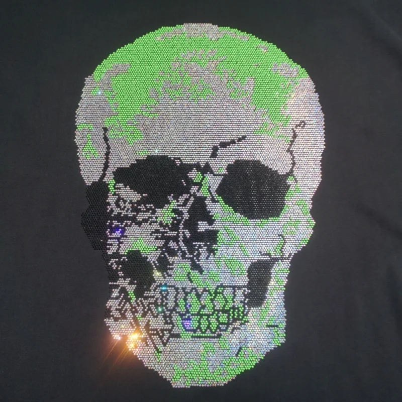 new style neon skull garment accessories sticker diamond applique glitter hot fix rhinestone motif for jeans