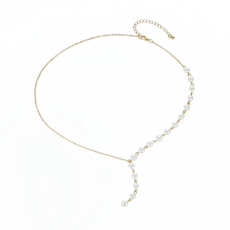 Wholesale Custom Brass Fashion Jewelry Thin Line Multilayer Irregularity Natural Freshwater Pearl Dainty Necklace For Women