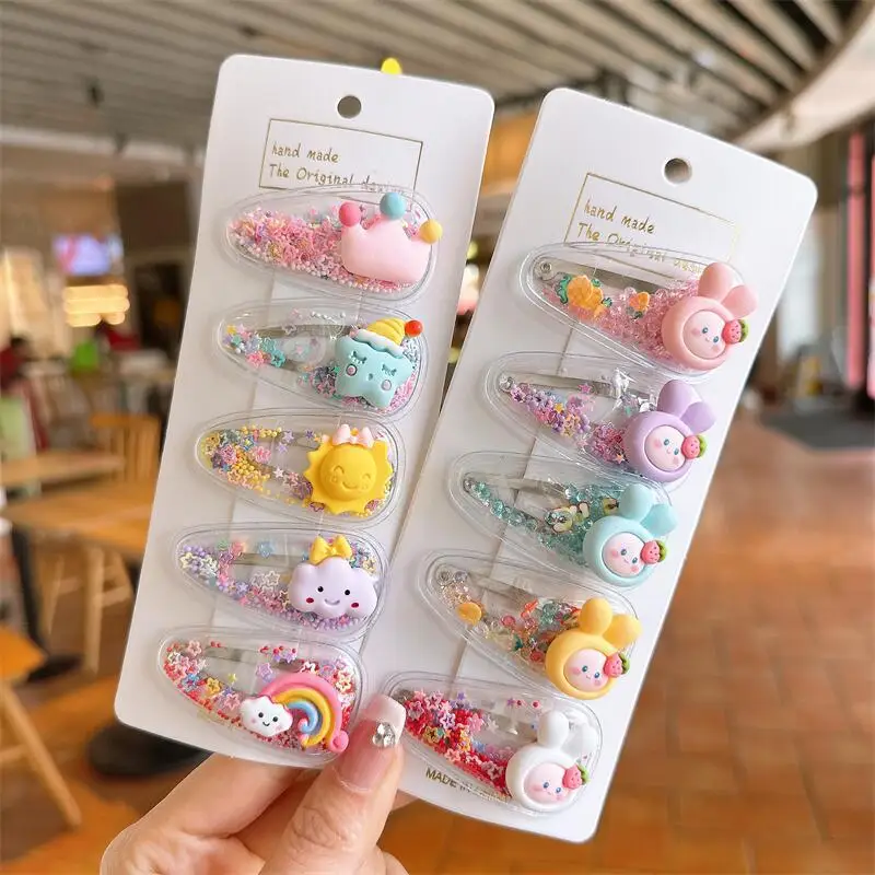 Factory Custom Cute Kids Hair Accessories Children Baby Lovely Cartoon Fruit Quicksand Bb Hair Clips Sets