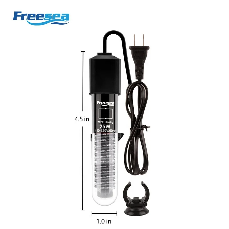 Freesea Stocked FS-110 Aquarium Heater 25W 50W 110V 120V 240V 50HZ 60HZ Submersible Aquarium Heating Rod For Small Fish Tank