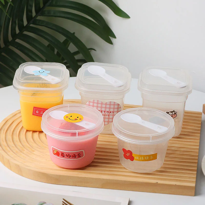 New Design 9oz Disposable PP Plastic Clear Frozen Cup with Lid and Spoon Square Single Wall Yogurt Ice Cream Cupcake Container