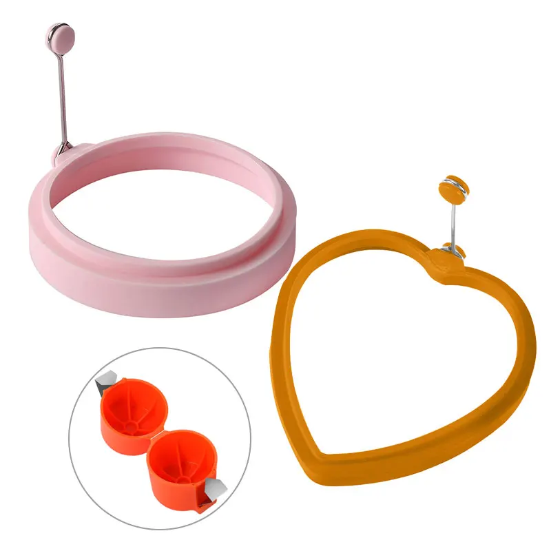 Hot Sale Egg Patty Maker  Non-Stick Stainless Steel+Silicone Egg Rings with Handle Egg Pancake Rings for Frying Burger Sandwich