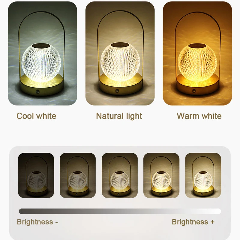 Indoor Bedroom Dining Room Round Table Lamp Warm Cold White Lighting Crystal Ball Night Dimmable Lamp Led Tap Light