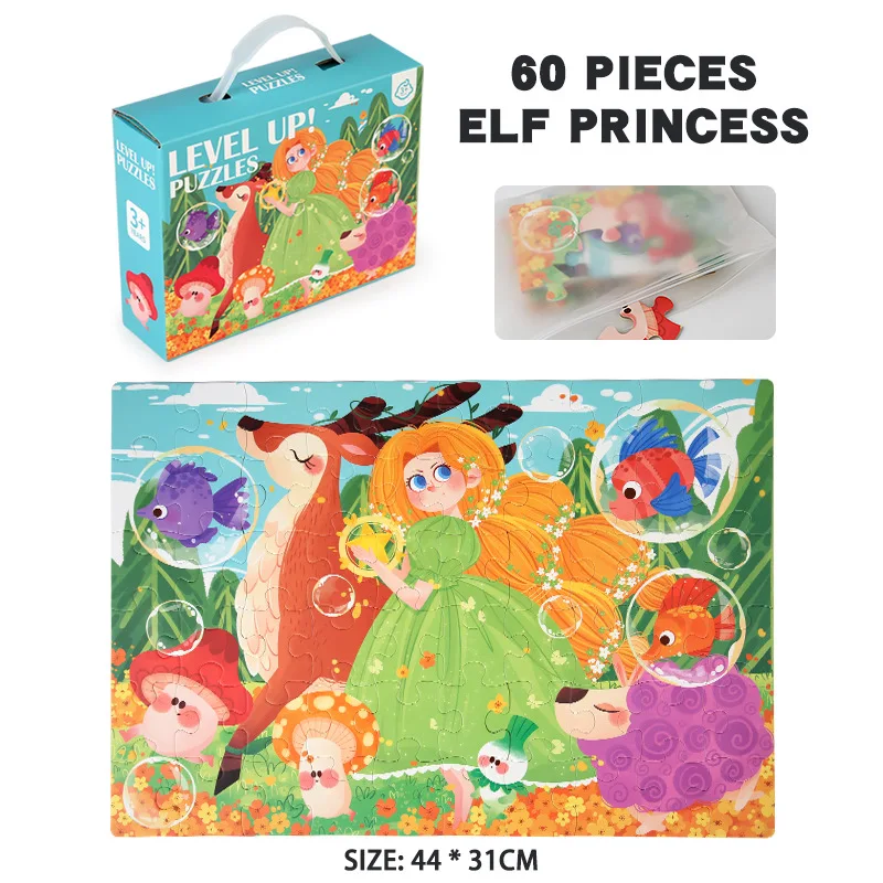 Wholesale  Fairy Tale Theme Paper Puzzle Hot Sale 60pcs Large Size  Jigsaw Puzzle For Christmas Day  Educational Gifts