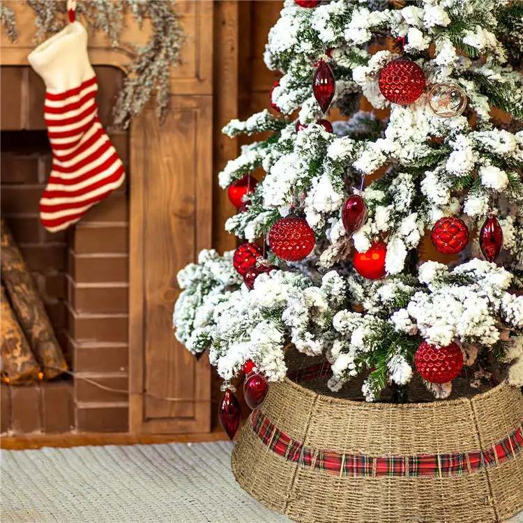 Folding Home Xmas Wicker Tree Baskets willow tree skirts decorations Natural Seagrass Christmas Tree Collar Skirt