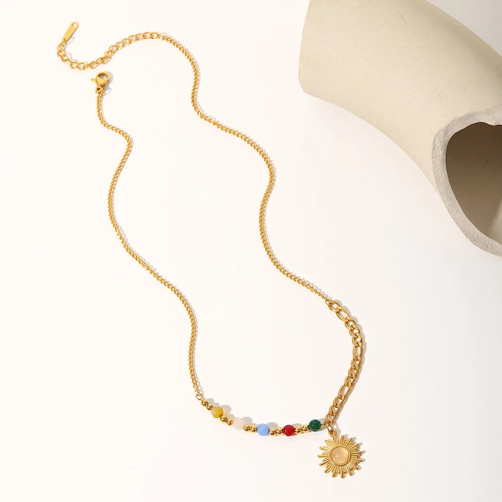Factory Cheap Price Sun Shape Cat Eye Stone 18K Gold Plated Stainless Steel Jewelry Necklace Waterproof Not Fading Women Pendant