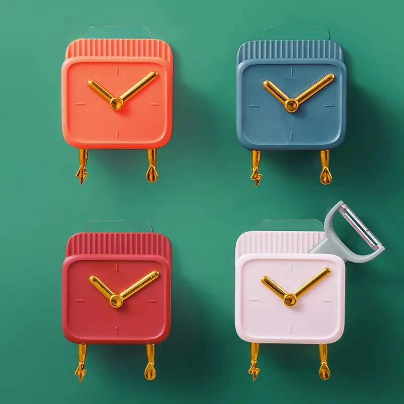 Wall-mounted Phone Holder Multi-functional Phone Storage Rack Sundries Holder Shelf Organizer with Hooks