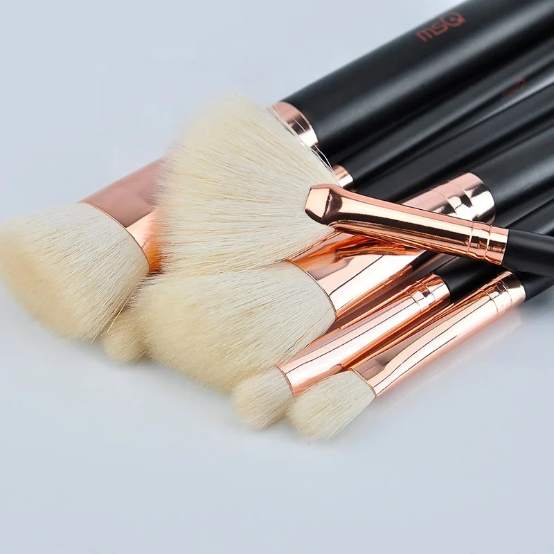 Miyaup Best Selling Cosmetics Makeup Set 15pcs Custom Logo Makeup Brushes With Brown PU Bag Case Rose Gold Makeup Brush Kit
