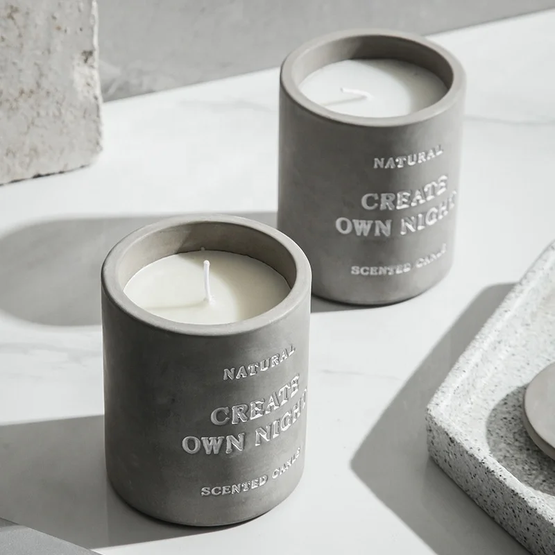 Wholesale matte concrete candle jar custom printed cement candle jars cylinder tin jars for candles vessels