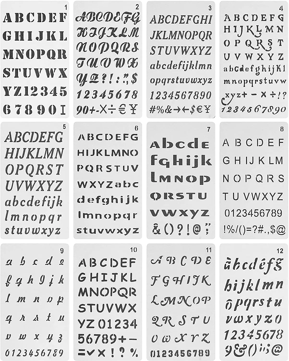 12 Pack Alphabets Journal Stencils for Journals,Travel, Daily Diary (1600245670332)
