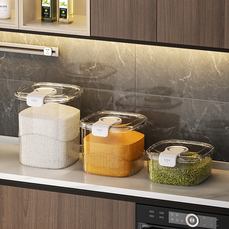 kitchen Pantry Organization Flour Bulk Grain cereals Bin Dispenser Dry Food Rice Airtight Food Storage Container