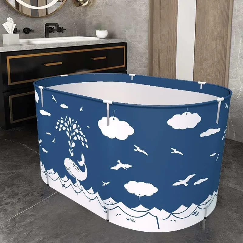 BESTHLS Eco-Friendly Blue Whale Design Foldable Plastic Bathtub Portable Soaking Bath Tub for Adults Large Size for Shower Stall