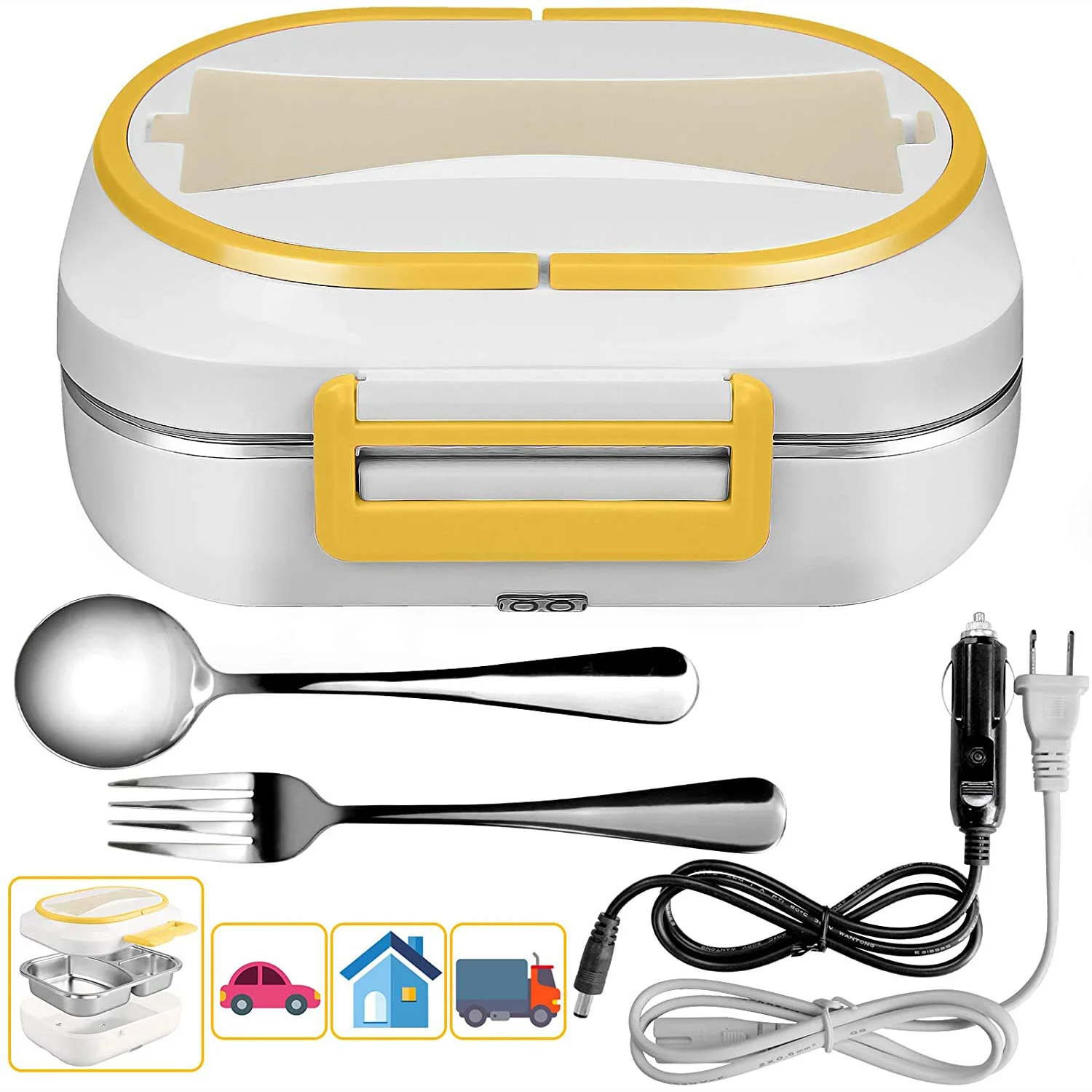 
12V 24V food heater household car portable self heating food warmer 304 stainless steel electric lunch box heated lunch box 
