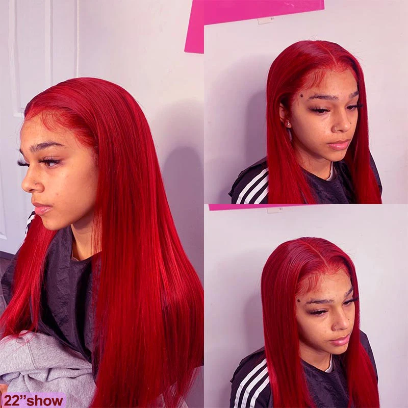 40inch Red 99j Colored Burgundy Straight Lace Front Human Hair Wigs Brazilian Middle Part Remy Lace Frontal Wigs For Women