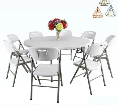 Plastic Folding table round used for banquet outdoor wedding folding tables 6 ft table chairs