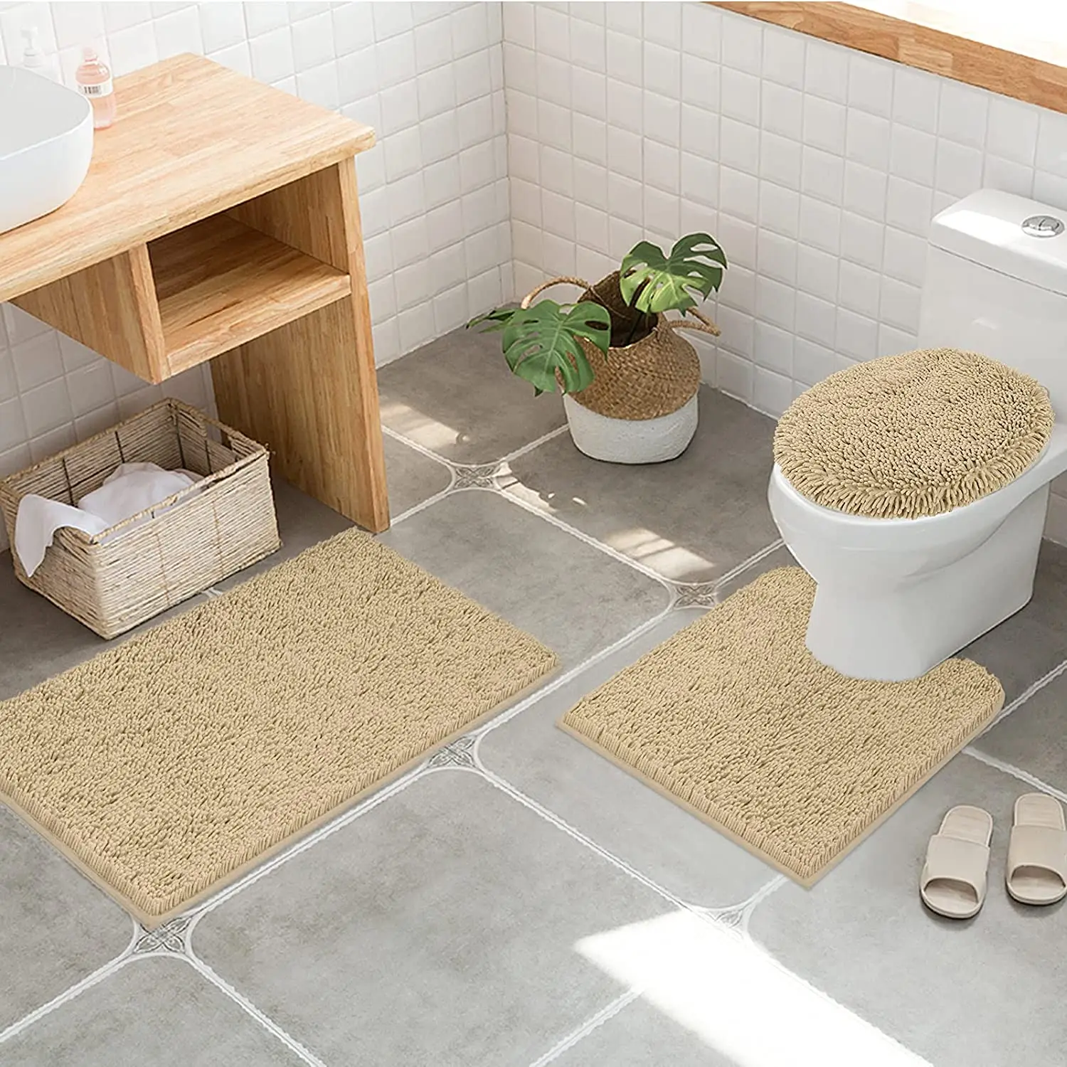 Click Extra Soft Bathroom Rug Mat Absorbent Shaggy Chenille Bath Rug Non Slip Plush Rugs For Bathroom