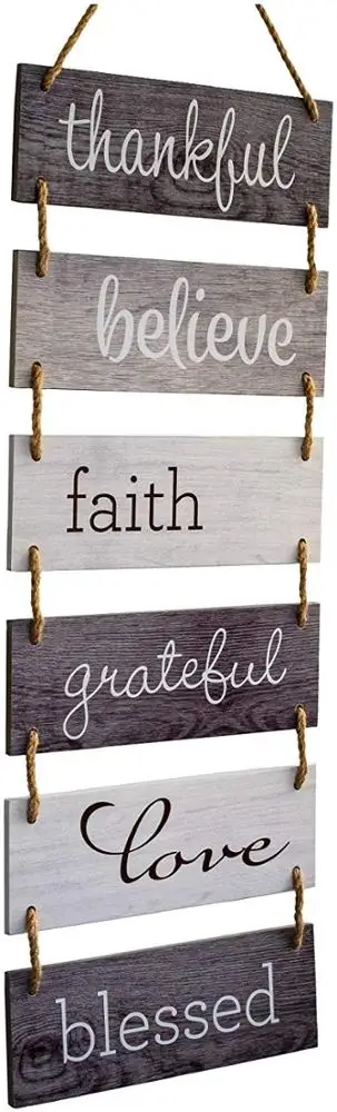 Rustic Large Hanging Wall Sign, Rustic Wooden Decor (Grateful, Love, Believe, Thankful, Faith, Blessed) Hanging Wood Plague