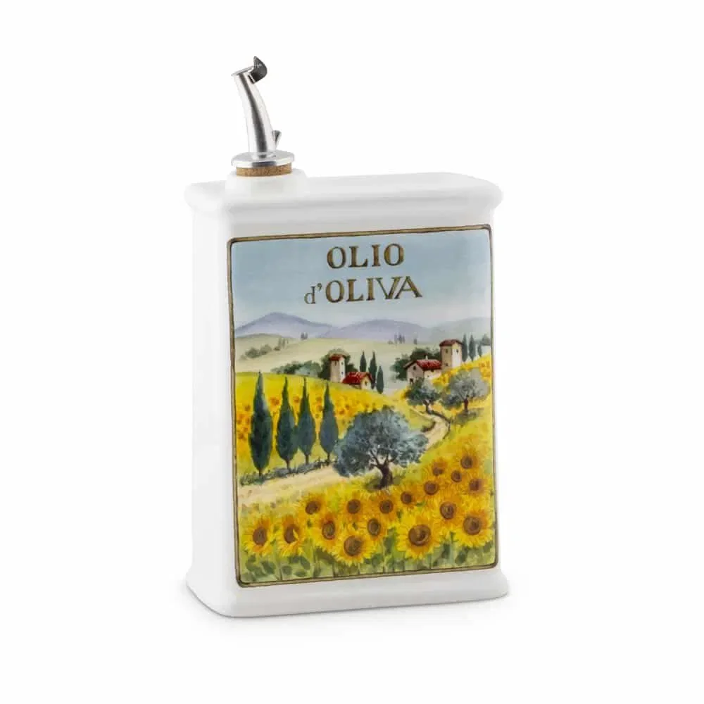 classic ceramic olive oil tin can with custom pattern designs square olive oil cruet with stopper 500 ml&250 ml capacity