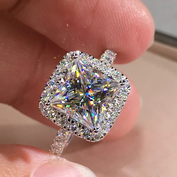 CAOSHI Independent Thin Rings Wedding Lady Girls Crystal Clear Gem Zircon Micro Pave Dainty Big Square CZ Silver Rings Women