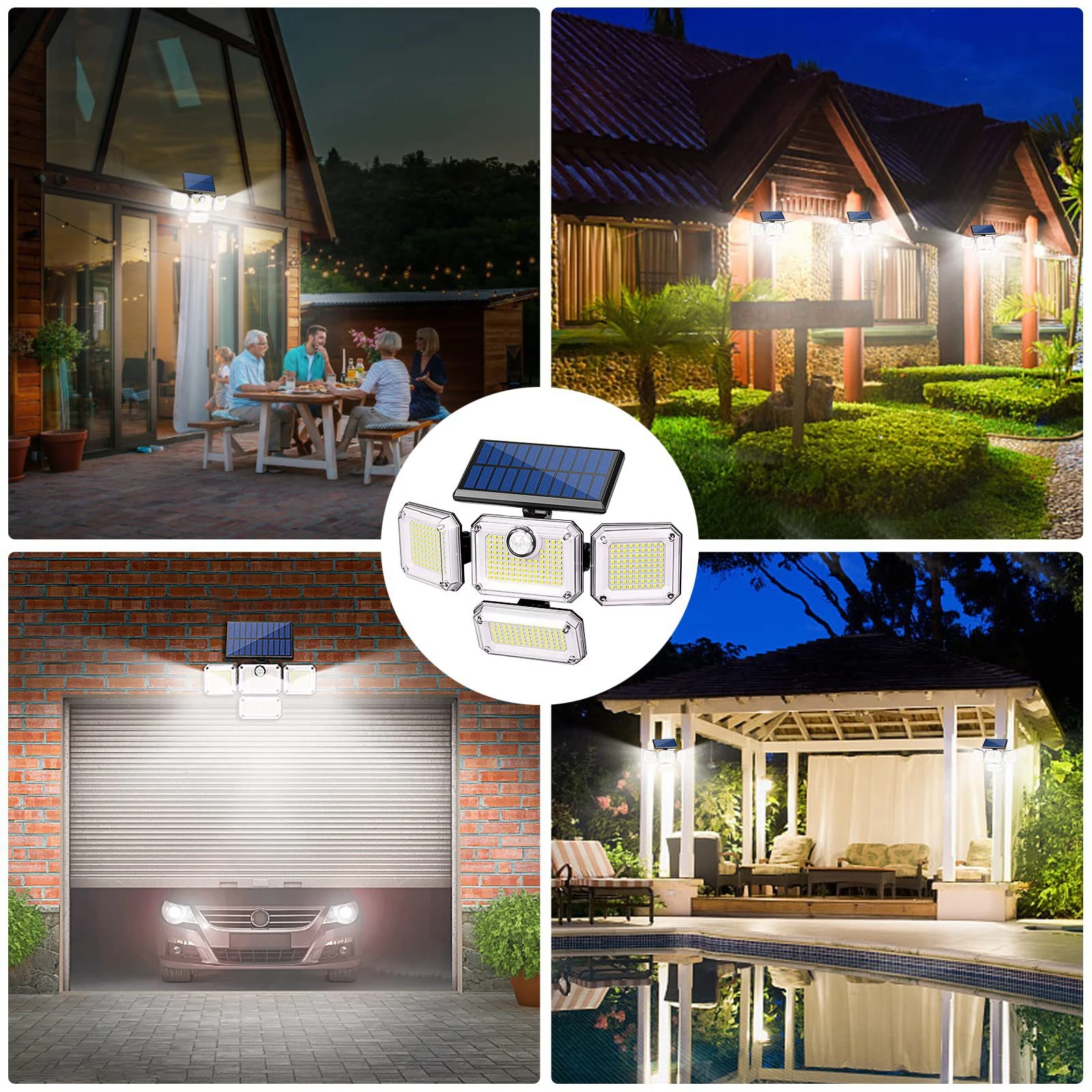 Solar outdoor lights 3 head adjustable wireless solar sensor wall lights security PIR DIM garden lights with remote 333leds