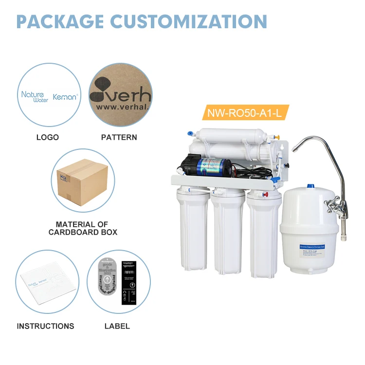 [NW-RO50-A1-L]High Quality 2.5 - 5 Bar Water Purifier Pressure Reverse Osmosis System 3G Plastic Tank RO System