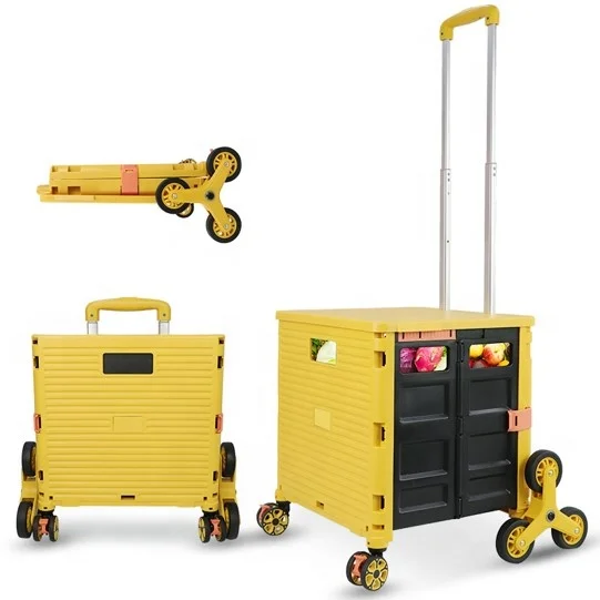 Plastic Folding Utility Cart Portable Trolley Portable Adjustable Supermarket Shopping Trolley Cart camping cart