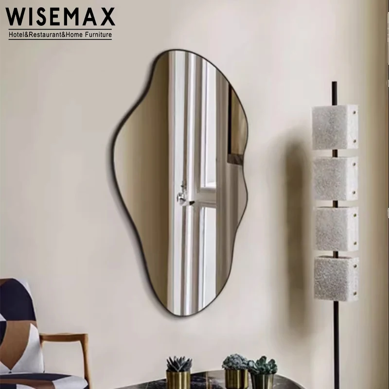 WISEMAX FURNITURE Elegant modern home decorative durable metal frame wall-mounted big irregular dressing mirror for living room