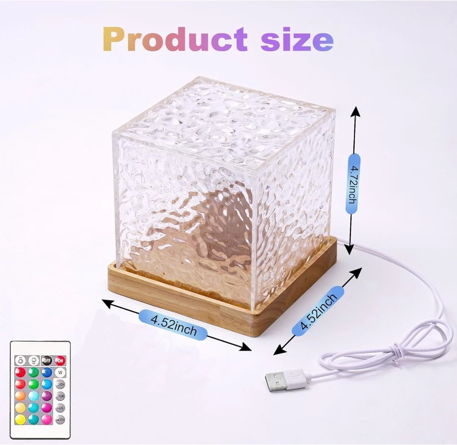 16 Colors Flame Crystal Lamp Dynamic Water Ripple Light Projector Night for Home Houses Decoration