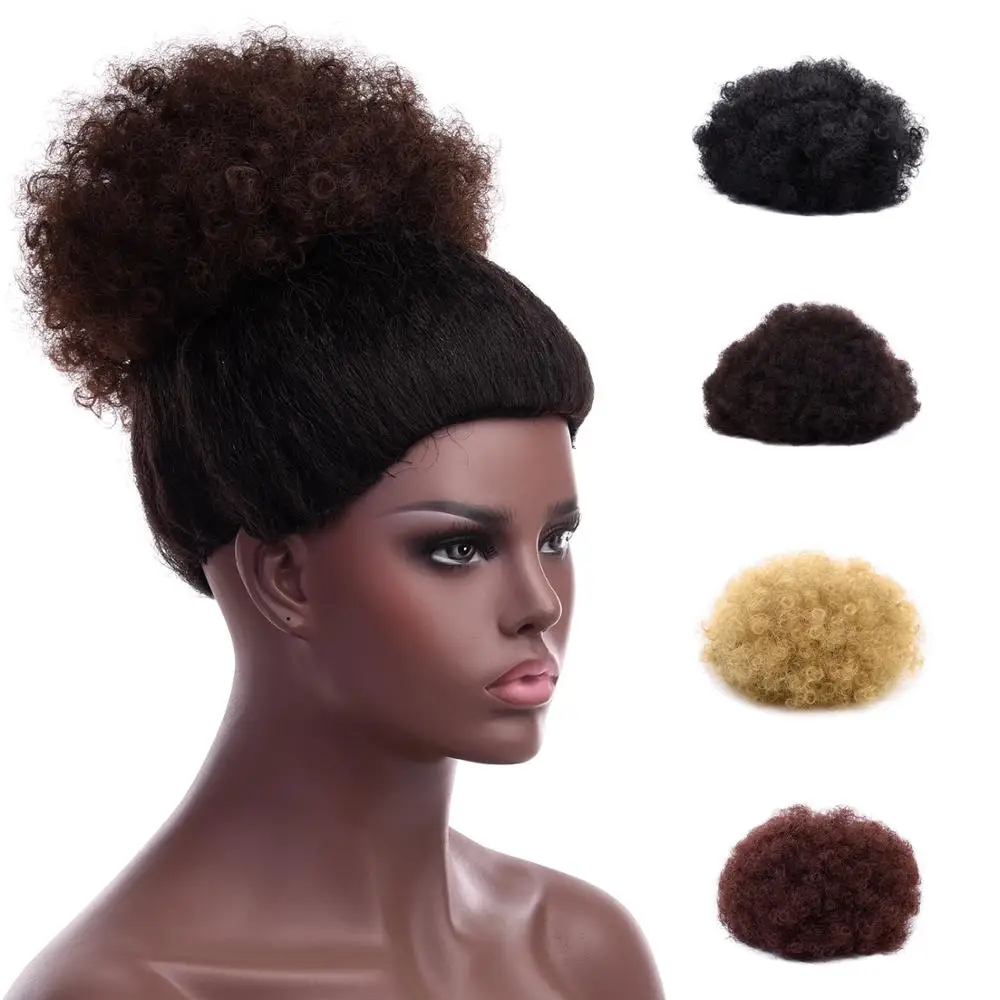 Synthetic Short Afro Puff Hair Bun High Temperature Drawstring Pony Tail Clip in Hair Extension Kinky Puff Hair Bun
